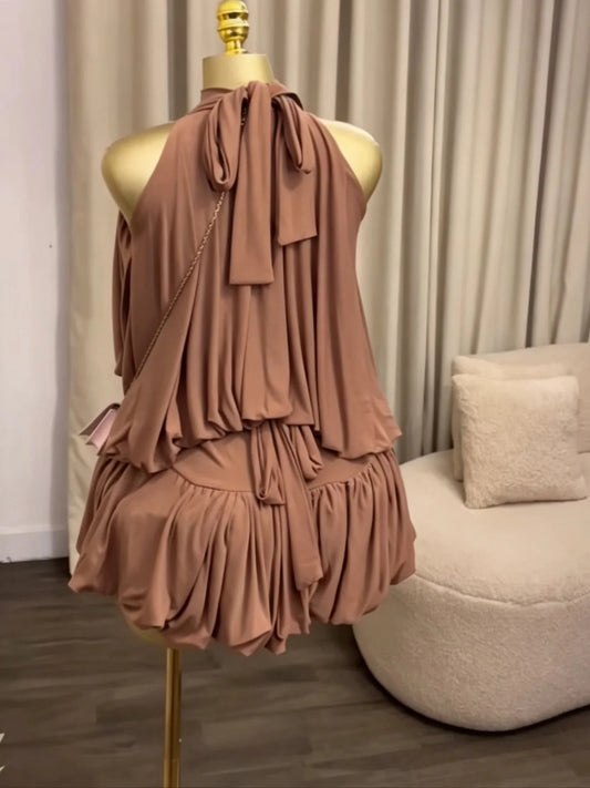 Women's Sleeveless Halter Ball Gown Mini Dress
