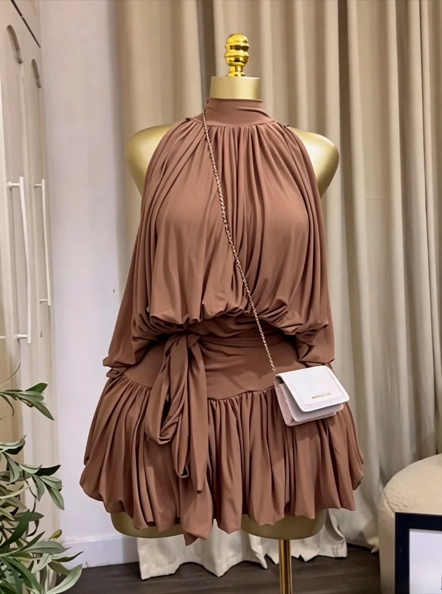 Women's Sleeveless Halter Ball Gown Mini Dress