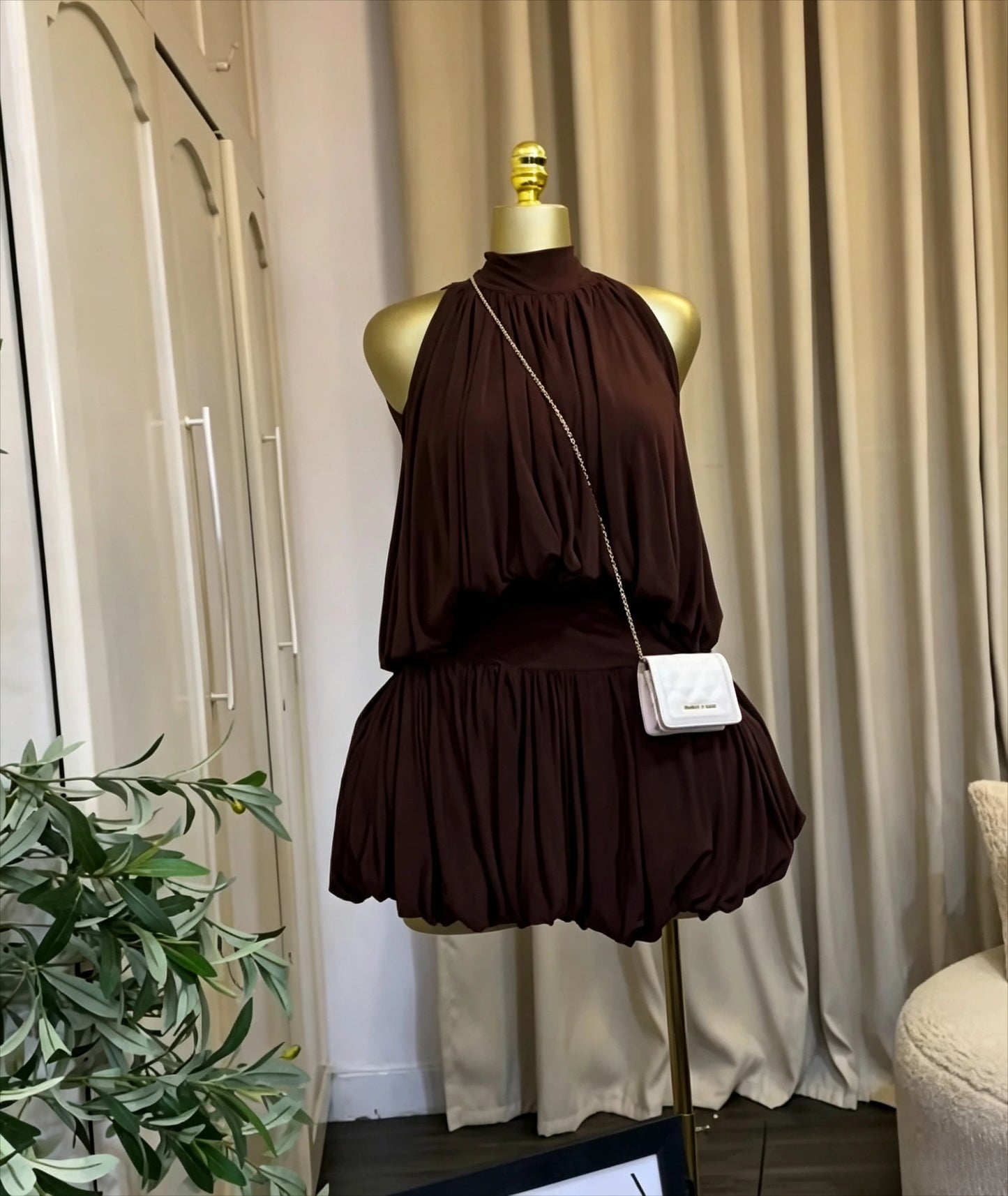 Women's Sleeveless Halter Ball Gown Mini Dress