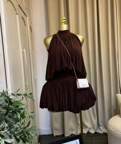 Women's Sleeveless Halter Ball Gown Mini Dress