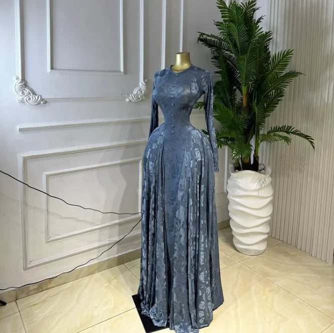 Full Sleeve Pleated Button Print Maxi Dress
