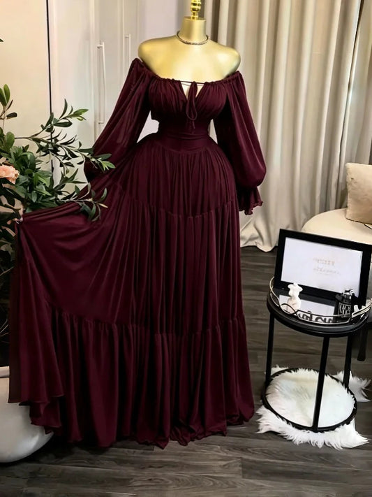 Long Sleeve Slash Neck Maxi Dress