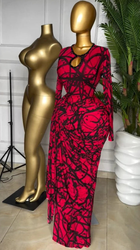Tie Dye Print Ribbon Ruched Bodycon Maxi Dress