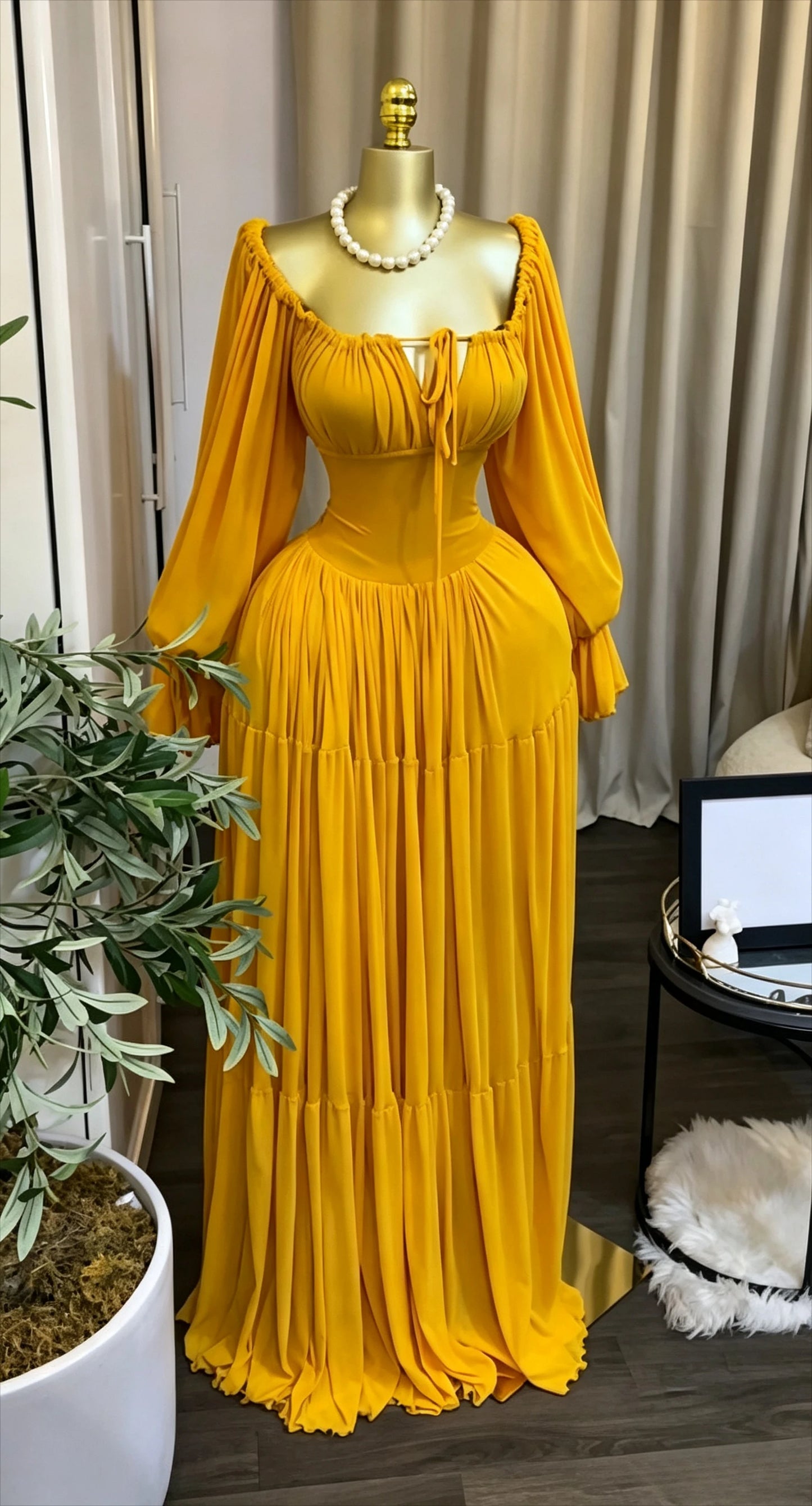 Long Sleeve Slash Neck Maxi Dress