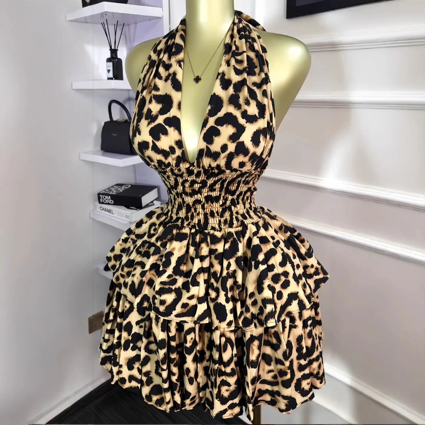 Leopard Halter Mini Dress