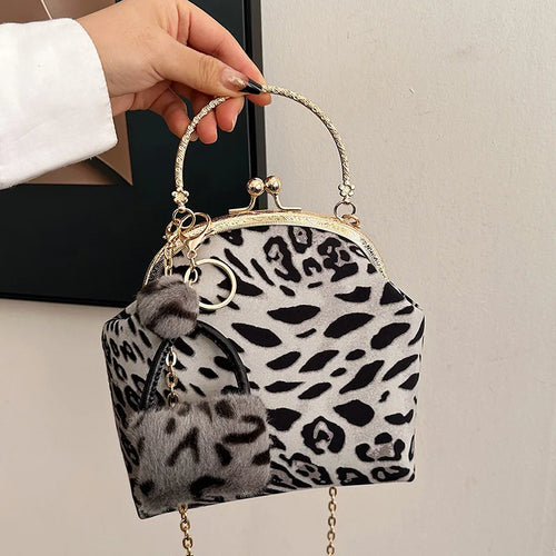 Embroidered Leopard Chain Handbag