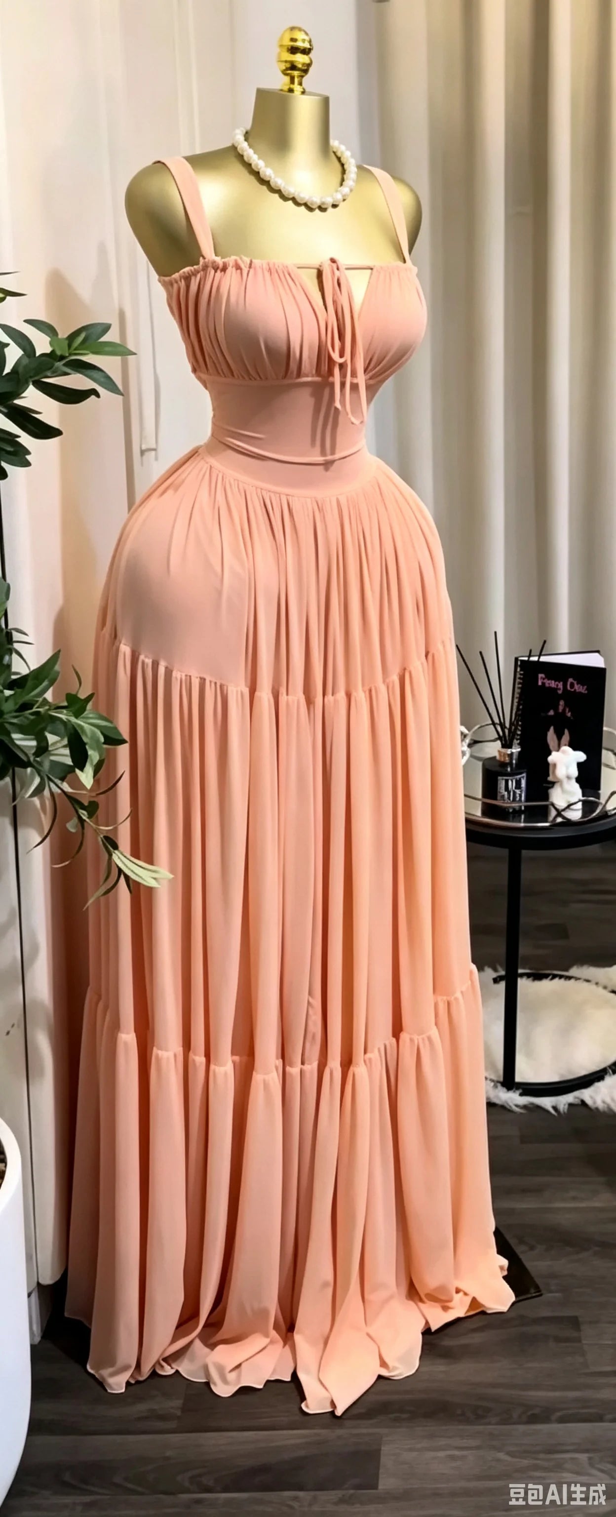 Long Strapless Halter Slim Pleated Dress
