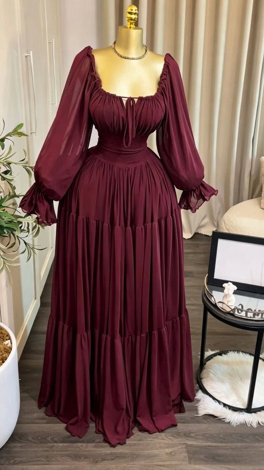 Long Sleeve Slash Neck Maxi Dress