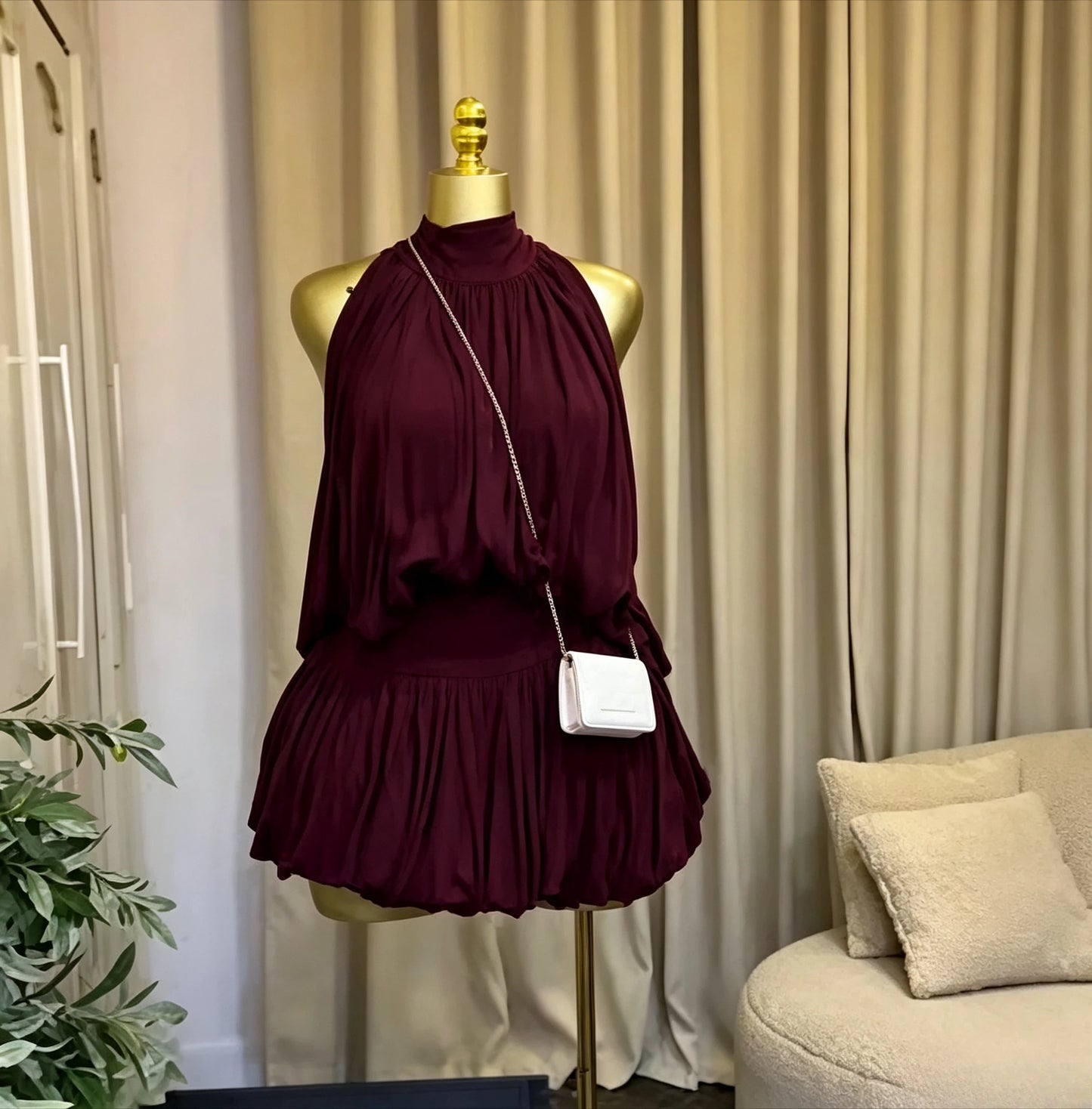 Women's Sleeveless Halter Ball Gown Mini Dress