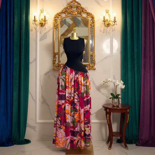 Printed Patchwork Maxi Dress