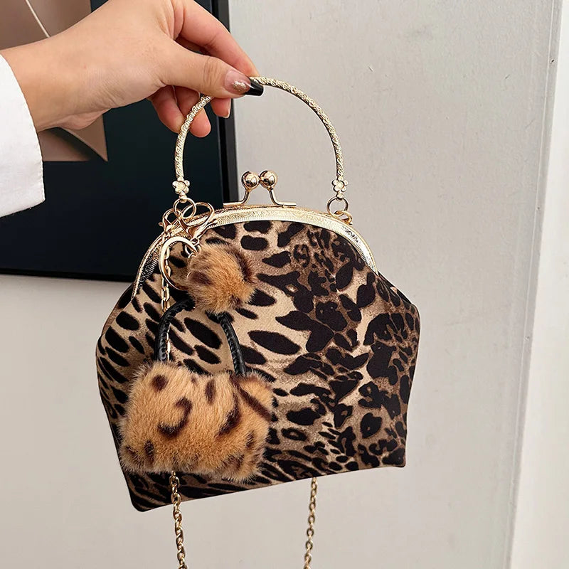 Embroidered Leopard Chain Handbag