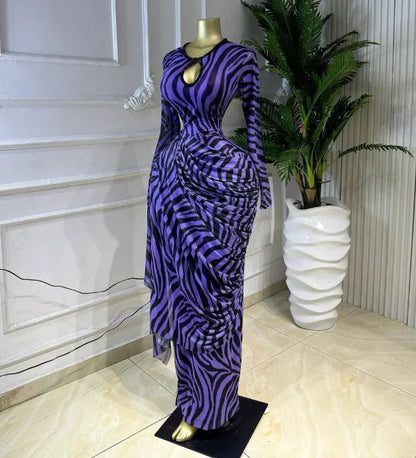Tie Dye Print Ribbon Ruched Bodycon Maxi Dress