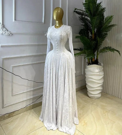 Full Sleeve Pleated Button Print Maxi Dress