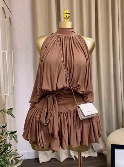 Women's Sleeveless Halter Ball Gown Mini Dress