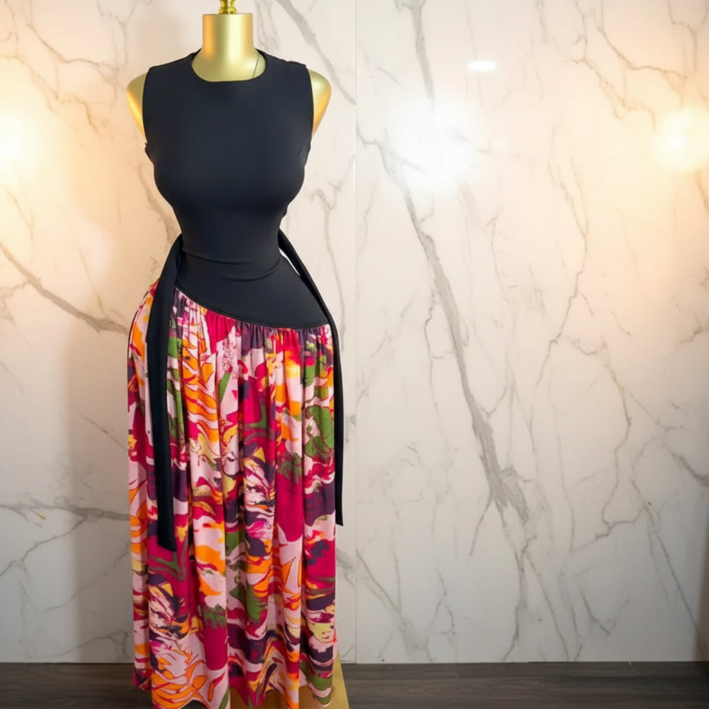 Printed Patchwork Maxi Dress