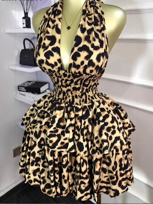 Leopard Halter Mini Dress