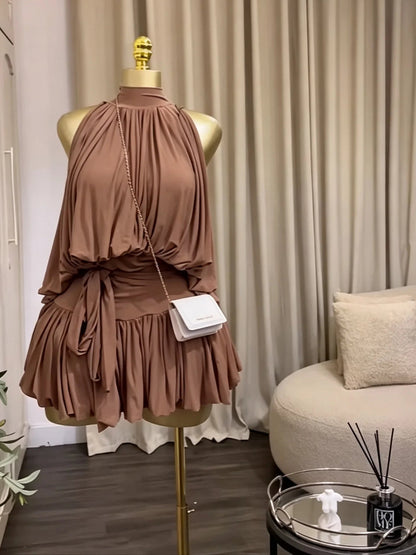 Women's Sleeveless Halter Ball Gown Mini Dress