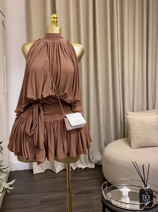 Women's Sleeveless Halter Ball Gown Mini Dress