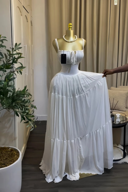 Long Strapless Halter Slim Pleated Dress