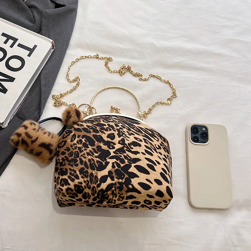 Embroidered Leopard Chain Handbag