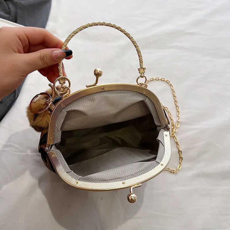 Embroidered Leopard Chain Handbag
