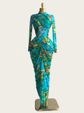 Tie Dye Printed Crop Top + Ruched Maxi Skirt