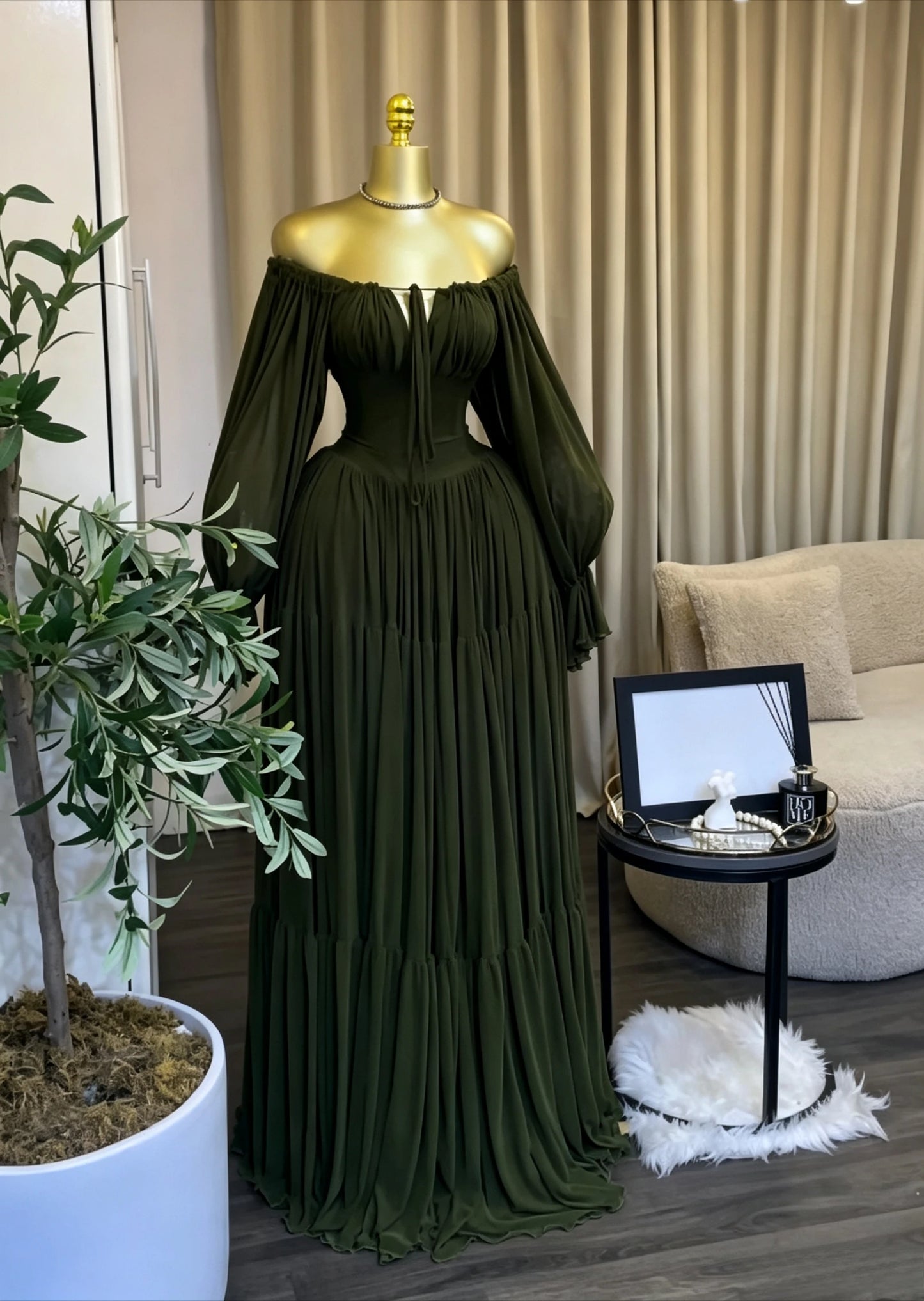 Long Sleeve Slash Neck Maxi Dress