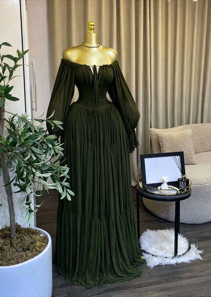 Long Sleeve Slash Neck Maxi Dress