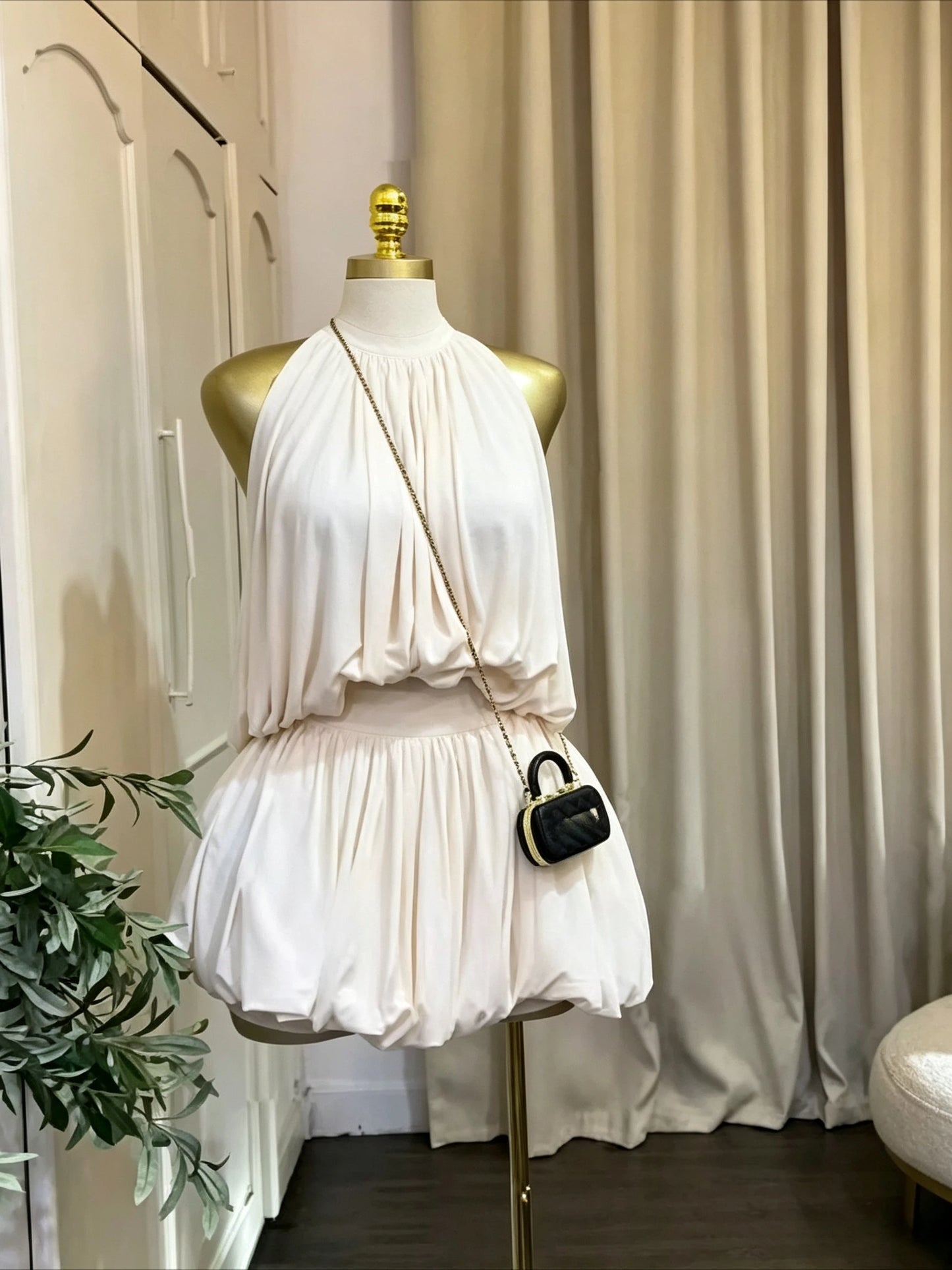 Women's Sleeveless Halter Ball Gown Mini Dress