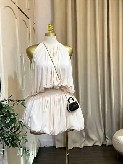 Women's Sleeveless Halter Ball Gown Mini Dress