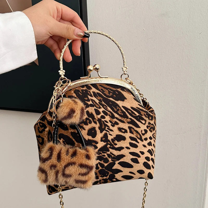 Embroidered Leopard Chain Handbag