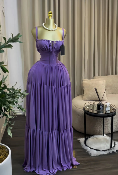 Long Strapless Halter Slim Pleated Dress