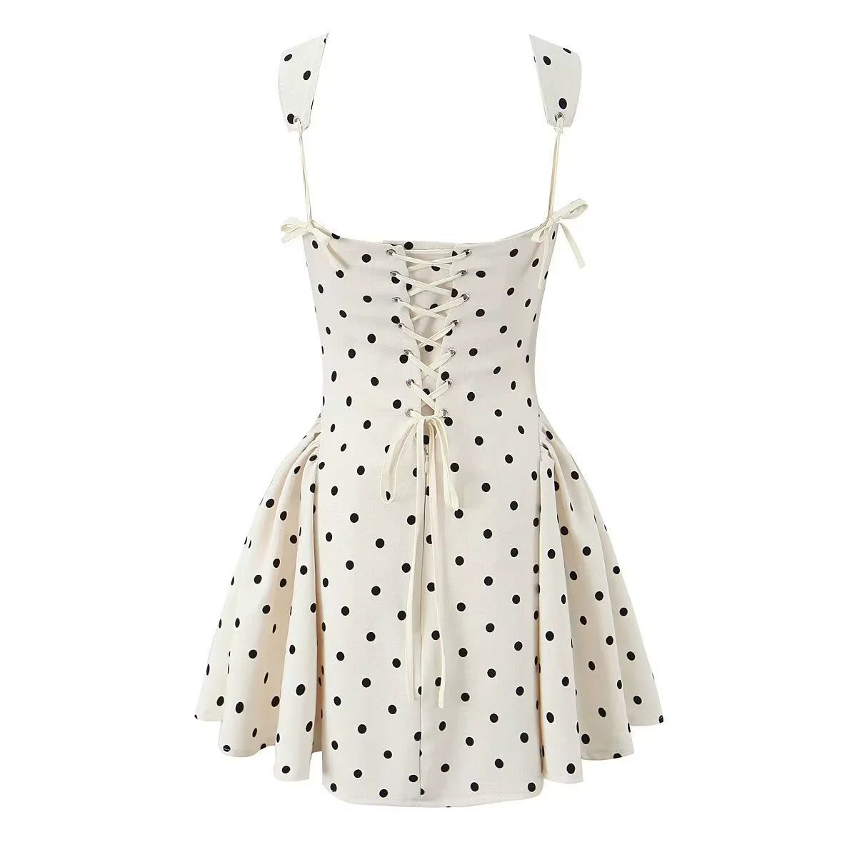 Women Dot Printed Slash A-line Smock Mini Dress