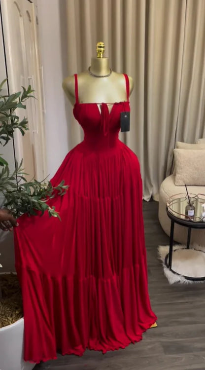 Long Strapless Halter Slim Pleated Dress