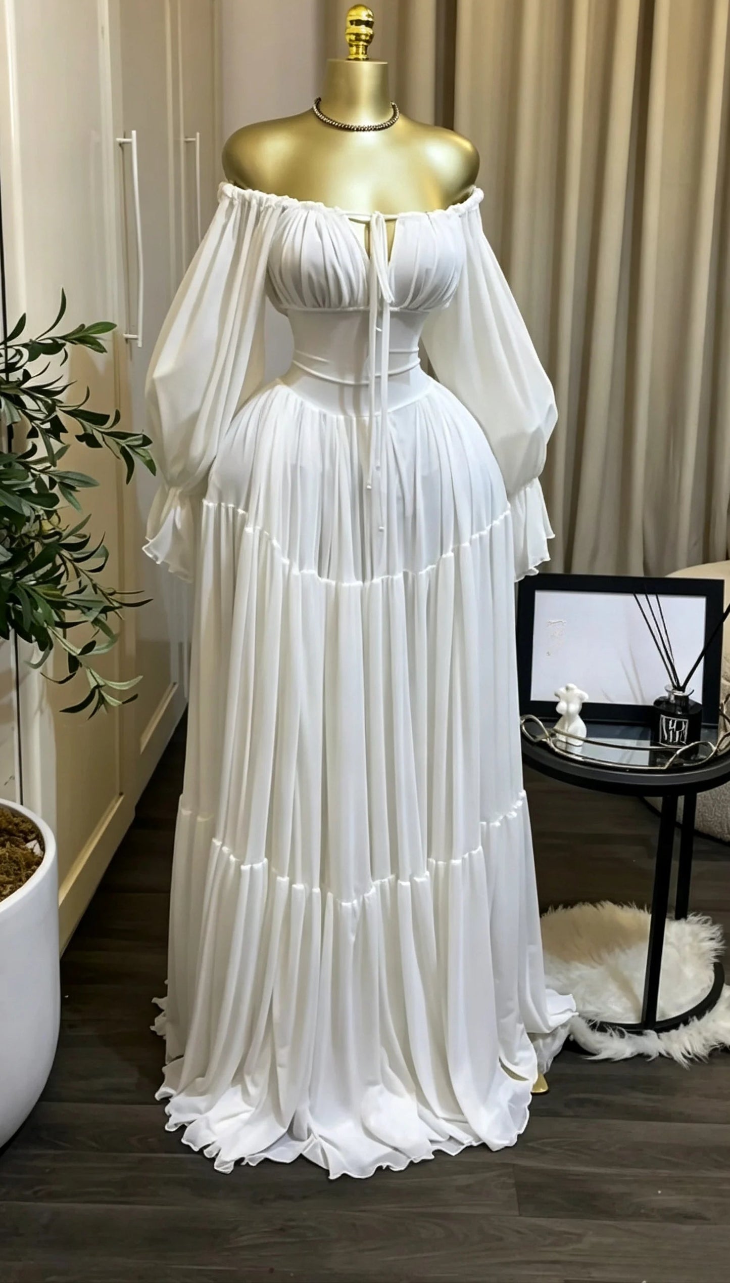 Long Sleeve Slash Neck Maxi Dress