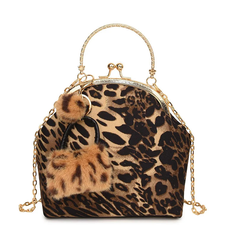 Embroidered Leopard Chain Handbag