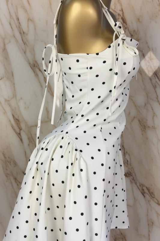 Women Dot Printed Slash A-line Smock Mini Dress