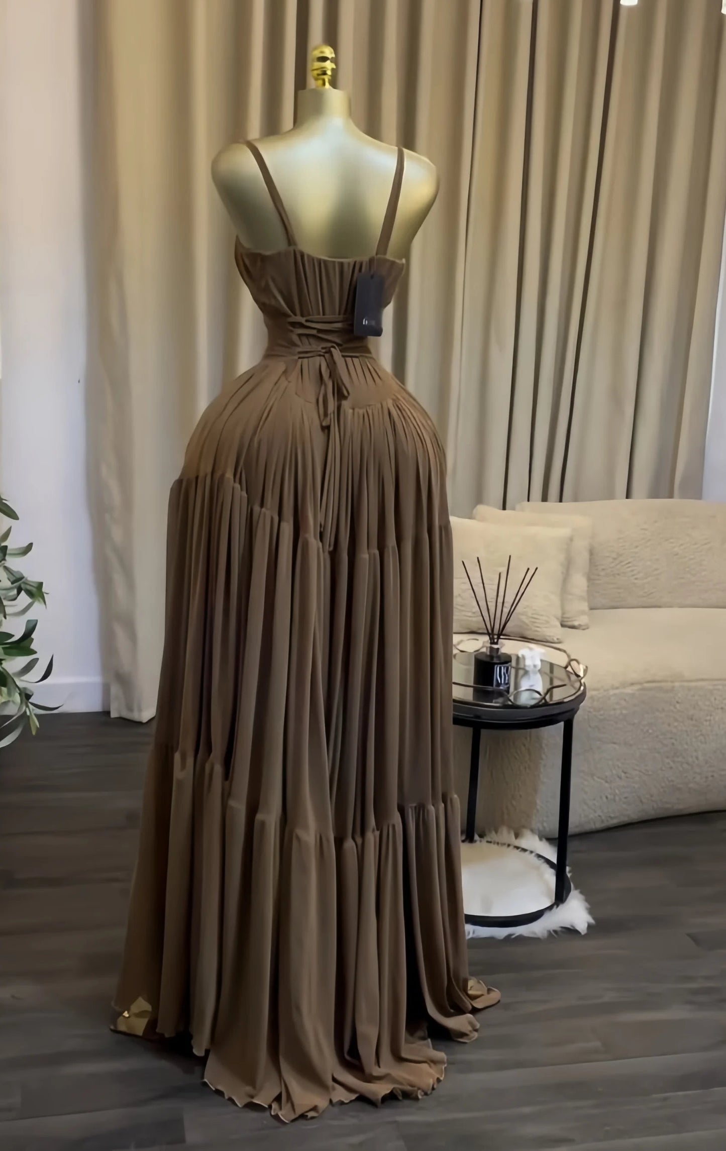 Long Strapless Halter Slim Pleated Dress