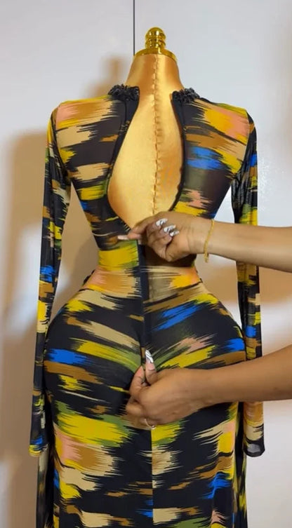 Hollow Out O-Neck Bodycon Maxi Dress