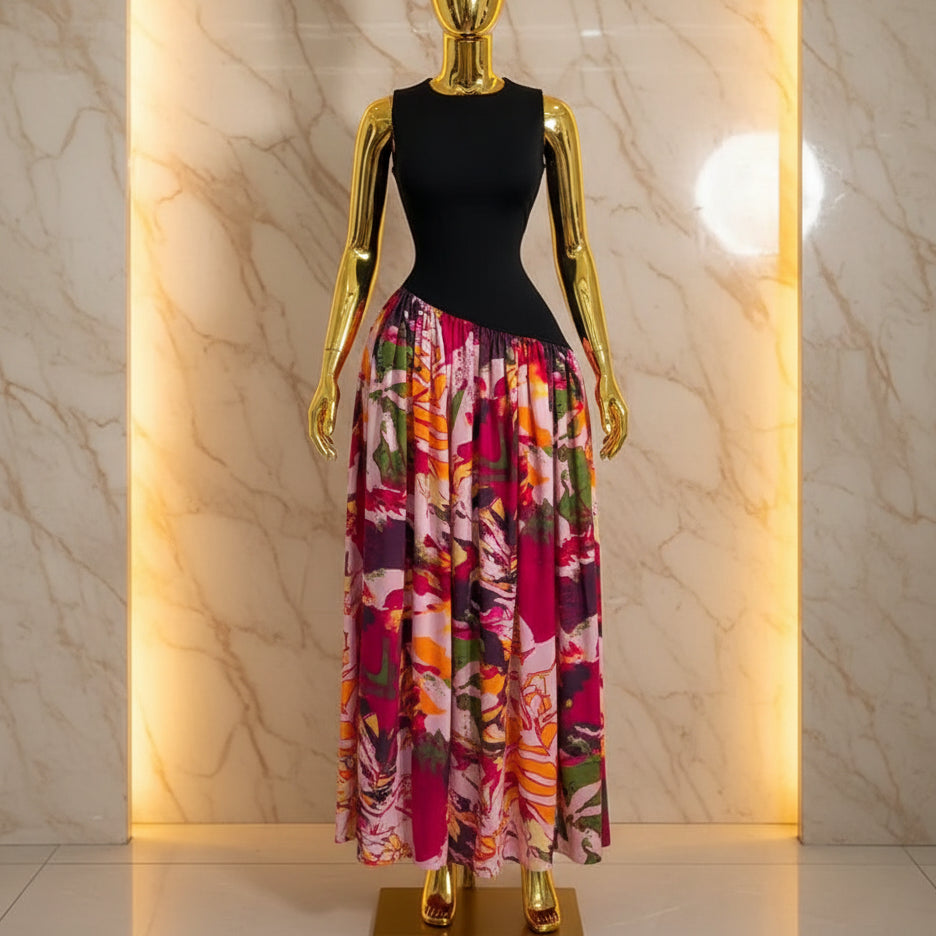 Printed Patchwork Maxi Dress