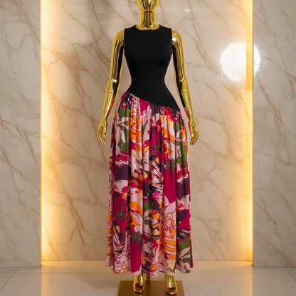 Printed Patchwork Maxi Dress