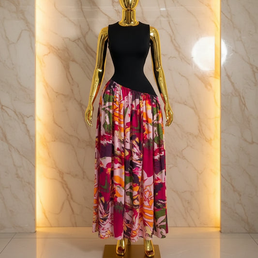 Printed Patchwork Maxi Dress
