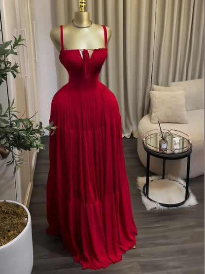 Long Strapless Halter Slim Pleated Dress