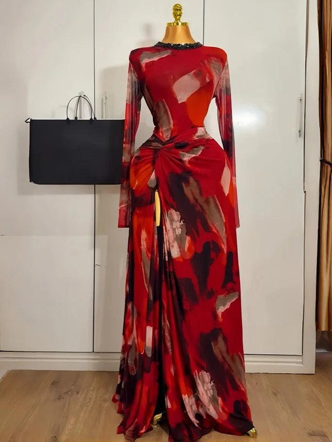 Hollow Out O-Neck Bodycon Maxi Dress