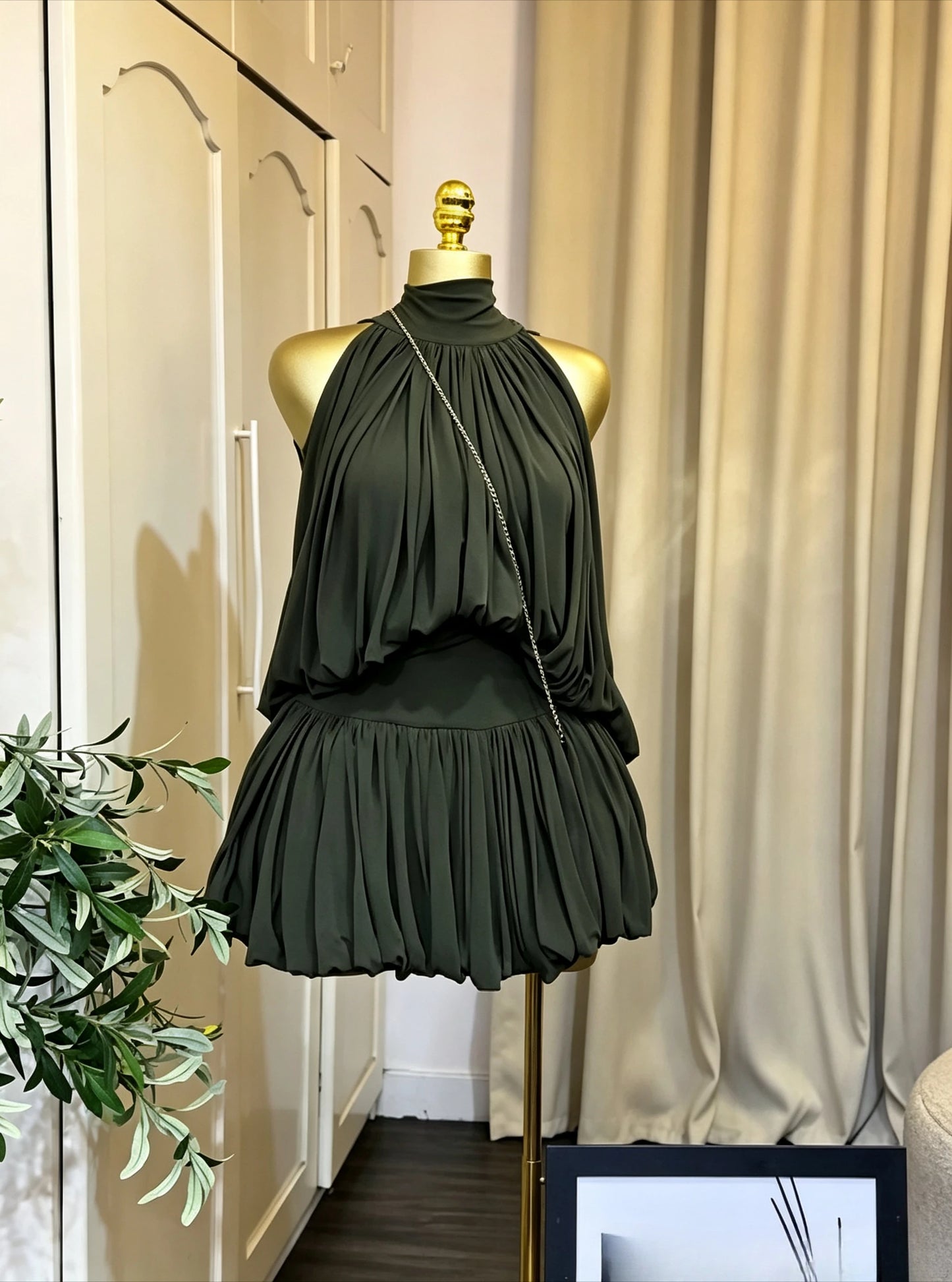 Women's Sleeveless Halter Ball Gown Mini Dress