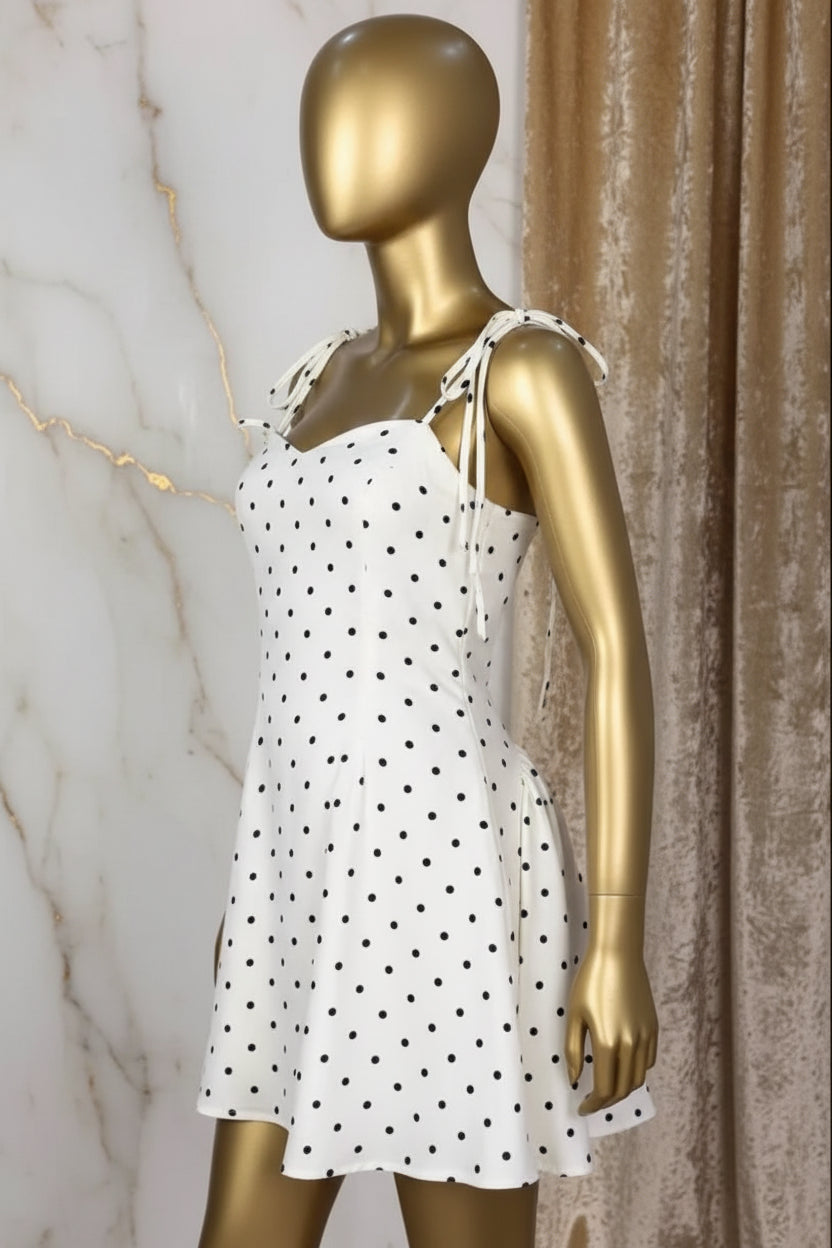 Women Dot Printed Slash A-line Smock Mini Dress