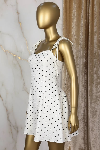 Women Dot Printed Slash A-line Smock Mini Dress