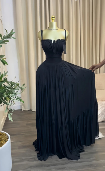 Long Strapless Halter Slim Pleated Dress