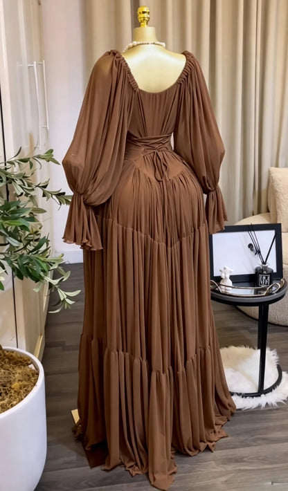 Long Sleeve Slash Neck Maxi Dress