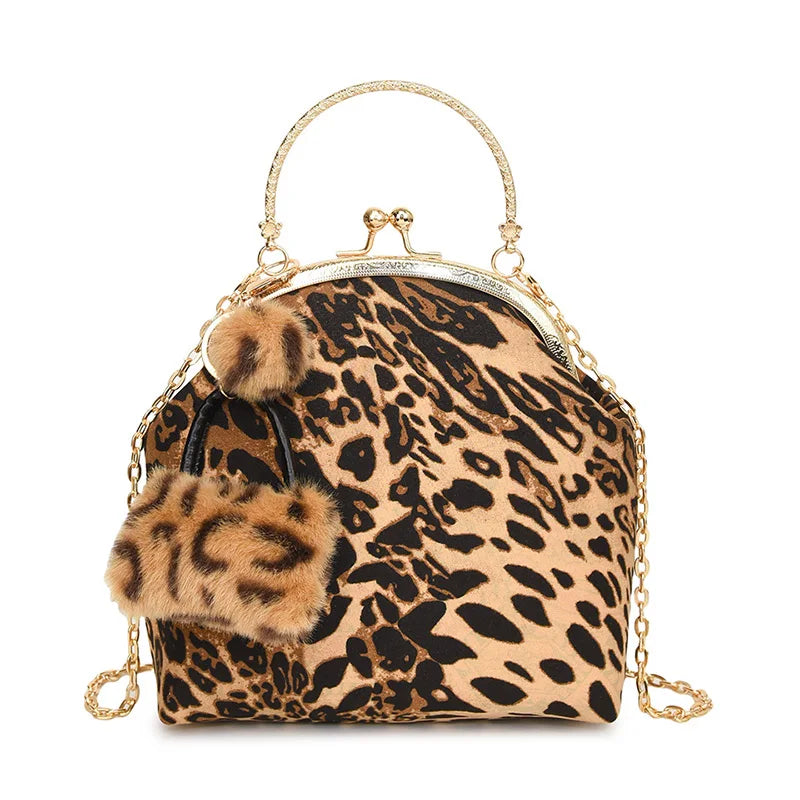 Embroidered Leopard Chain Handbag